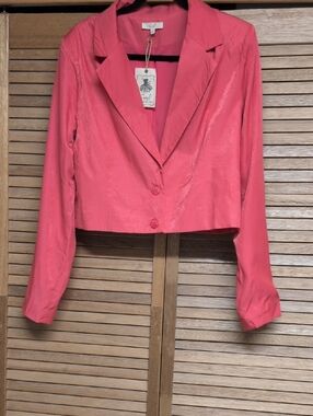 easel Cropped Coral-Pink Blazer Jacket